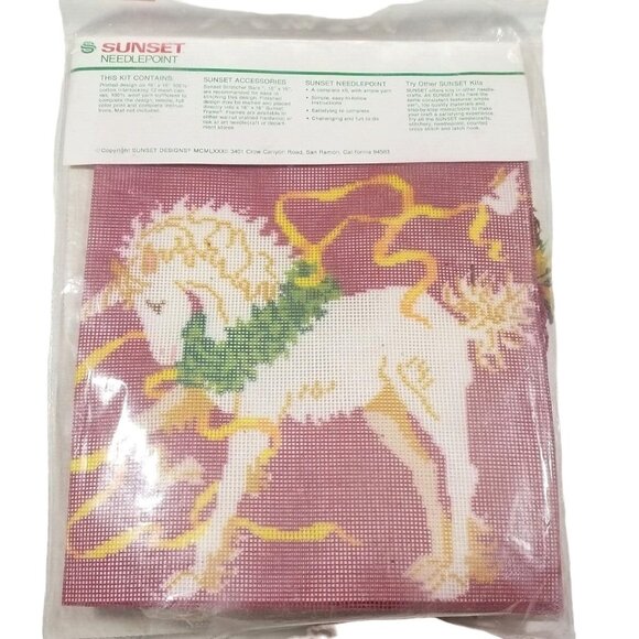 Vintage Sunset Christmas Unicorn Horse Needlepoint Pillow Wall Hanging Kit 6050 - Picture 4 of 5